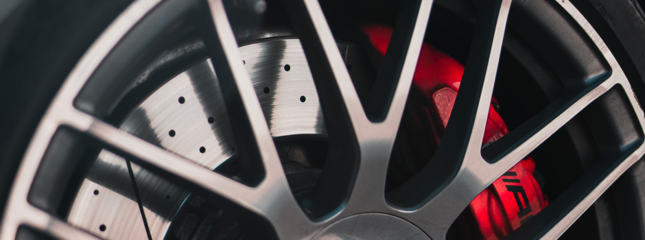 close up of vehicle wheel and braking system
